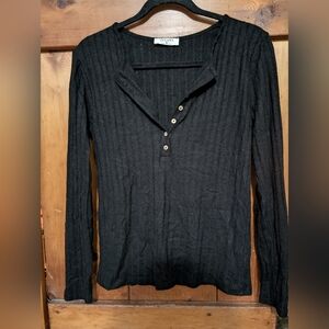 Zenana black Henley Long Sleeve